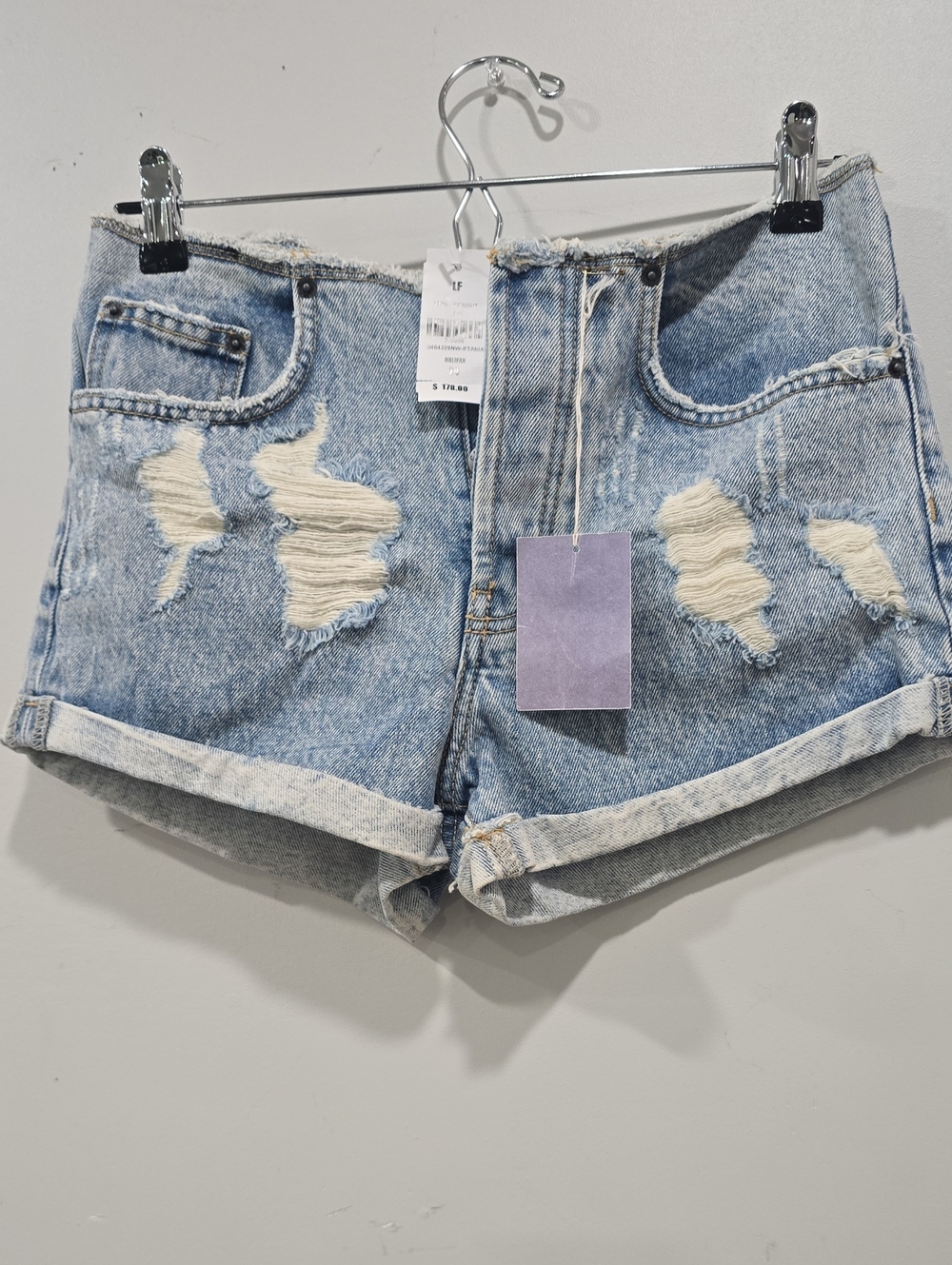 Carmar Los Angeles Mid Rise Light Blue Distressed Roll-Hem Jean Shorts Size 24